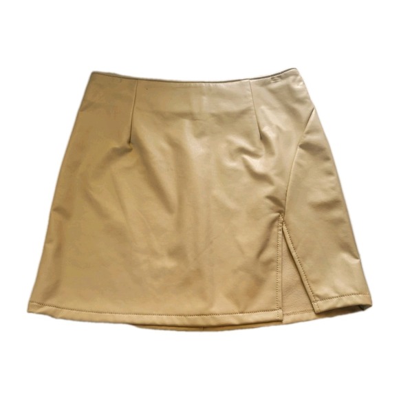 Rewash Dresses & Skirts - Vintage Rewash Biege Y2K Small Faux Leather Mini Skirt Sexy Siren Rave *READ*